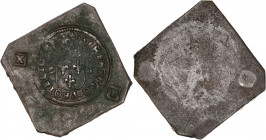 Pays-Bas - Cambrai - Jean de Monlduc (1554-1556) - Cuivre - 10 Patards - Uniface. 
A/ HENRICO PROTECTORE,
Écu de France couronné, à gauche un poinçon ...