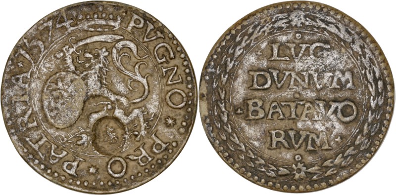 Pays-Bas - Siège de Leyde - Carton - 14 stuivers 2e type 1574.
A/ PVGNO PRO PAT...