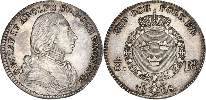 Suède - Gustave IV (1792-1809) - Argent - 1/6 Riksdaler 1808 OL.
A/ GUSTAF IV A...