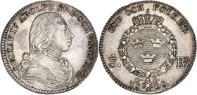 Suède - Gustave IV (1792-1809) - Argent - 1/6 Riksdaler 1808 OL.
A/ GUSTAF IV ADOLPH SV G OCH V KONUNG,
Gustave IV à droite.
R/ GUD OCH FOLK ET, 1/...