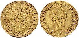 Monete di zecche italiane 
 Bologna 
 Giulio II (Giuliano della Rovere), 1503-1513. Ducato papale, 3,42 g. IVLIVS II – PONT MAX Stemma sormontato da...