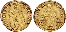 Monete di zecche italiane 
 Bologna 
 Leone X (Giovanni de’Medici), 1513-1521. Ducato papale, AV 3,41 g. BONONI – A DOCET Leone vessillifero rampant...