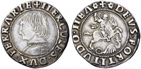 Monete di zecche italiane 
 Ferrara 
 Ercole I d’Este, 1471-1505. Grossone, AR 3,40 g. · HERCVLES DVX FERRARIE Busto corazzato a s. Rv. · DEVS FORTI...