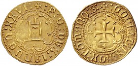 Monete di zecche italiane 
 Genova 
 Pietro di Campofregoso, 1450-1458. 
 Ducato, AV 3,53 g. · P C DUX IANUEN XXVI Castello entro cornice d’archi. ...