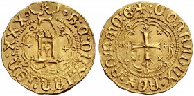 Monete di zecche italiane 
 Genova 
 Battista di Campofregoso, 1478-1483. 
 Ducato, AV 3,42 g. B C DUX IANUEN XXX Castello sormontato da compasso e...