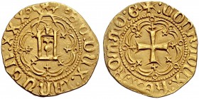 Monete di zecche italiane 
 Genova 
 Battista di Campofregoso, 1478-1483. 
 Ducato, AV 3,44 g. B C DUX IANUEN XXX Castello sormontato da compasso e...