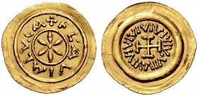 Monete di zecche italiane 
 Lucca 
 Anonime longobarde, sec. VII-VIII. 
 Tremisse, AV 1,47 g. + FL·AVIA L.VCA Stella a sei raggi. Rv. .VIV.VIVIVIVI...