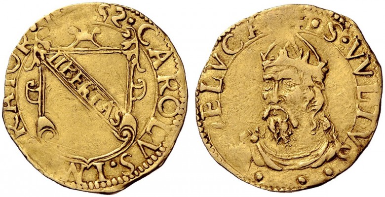 Monete di zecche italiane 
 Lucca 
 Scudo del sole 1552, AV 3,34 g. CAROLVS·IM...