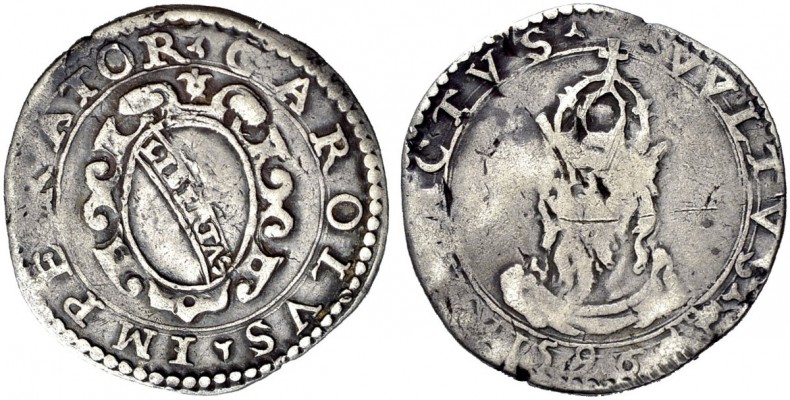 Monete di zecche italiane 
 Lucca 
 Grosso da 10 bolognini 1596, AR 3,93 g. CA...