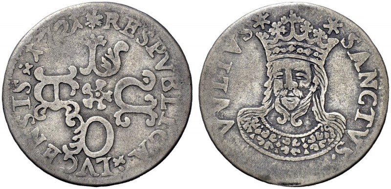Monete di zecche italiane 
 Lucca 
 Barbone da 6 bolognini 1721, AR 2,90 g. Le...
