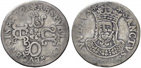 Monete di zecche italiane 
 Lucca 
 Barbone da 6 bolognini 1721, AR 2,90 g. Leggenda intorno alle lettere LUCA disposte a croce intorno a fiore. Rv....