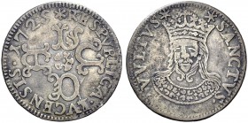 Monete di zecche italiane 
 Lucca 
 Barbone da 6 bolognini 1725, AR 2,91 g. Leggenda intorno alle lettere LUCA disposte a croce intorno a fiore. Rv....