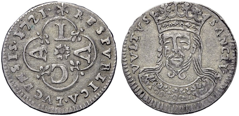 Monete di zecche italiane 
 Lucca 
 Grosso da 3 bolognini 1721, AR 1,50 g. Leg...