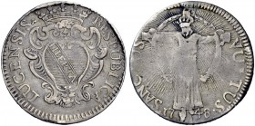 Monete di zecche italiane 
 Lucca 
 San Martino da 25 bolognini 1748, AR 8,43 g. RESPVBLICA – LVCENSIS Stemma entro cartella ornata sormontata da co...