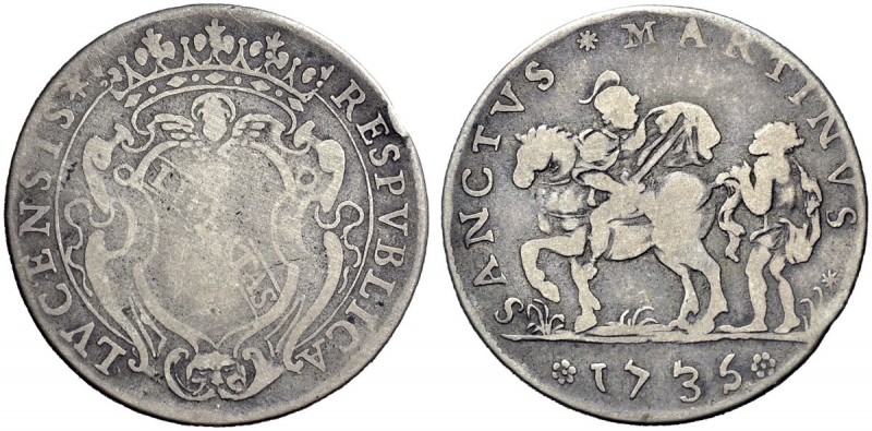 Monete di zecche italiane 
 Lucca 
 Da 15 bolognini 1735, AR 5,03 g. CNI 781. ...