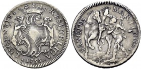 Monete di zecche italiane 
 Lucca 
 Scudo panterino 1756, AR 25,83 g. Stemma coronato sorretto da due pantere; sotto nel giro, 1753. Rv. San Martino...