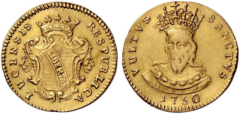 Monete di zecche italiane 
 Lucca 
 Doppia 1750, AV 5,19 g. RESPUBLICA – LVCEN...