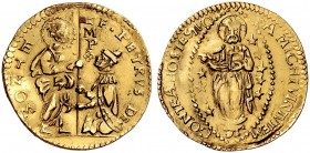 Monete di zecche italiane 
 Malta 
 Pietro del Monte, 1568-1572. 
 Zecchino, AV 3,40 g. F PETRVS DE – MONTE San Giovanni porge il vessillo al Grand...
