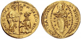 Monete di zecche italiane 
 Malta 
 Hugues Loubens de Verdalle, 1582-1595. 
 Zecchino, AV 3,41 g. F H DE LOVBEN – X VERDALA San Giovanni porge il v...