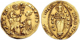 Monete di zecche italiane 
 Malta 
 Martin Garzes, 1595-1601. 
 Zecchino, AV 3,44 g. F MARTINVS – GARZES San Giovanni porge il vessillo al Grande M...