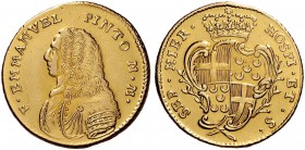 Monete di zecche italiane 
 Malta 
 Emmanuel Pinto, 1741-1773. 
 Da 4 zecchini, AV 13,60 g. F EMMANVEL PINTO M M Busto corazzato a s. Rv. HOSPI ET ...
