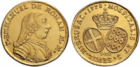 Monete di zecche italiane 
 Malta 
 Emmanuel de Rohan, 1775-1797. 
 Da 20 scudi 1778, AV 16,48 g. F EMMANUEL DE ROHAN M M Busto corazzato a d., con...