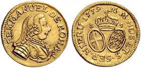 Monete di zecche italiane 
 Malta 
 Emmanuel de Rohan, 1775-1797. 
 Da 5 scudi 1778, AV 4,14 g. F EMMANUEL DE ROHAN Busto corazzato a d., con drapp...