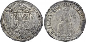 Monete di zecche italiane 
 Mantova 
 Carlo I Gonzaga-Nevers, 1627-1637. Mezzo ducatone da 80 soldi, AR 15,20 g. CAROLVS I D G MAN MON – F NIV MAY R...
