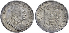 Monete di zecche italiane 
 Massa di Lunigiana 
 Alberico II Cybo Malaspina, 1662-1690. I periodo: Principe 1662-1664. 
 Da 8 bolognini 1663, AR 2,...