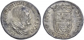 Monete di zecche italiane 
 Massa di Lunigiana 
 Secondo periodo: Duca 1664-1690. 
 Da 7 bolognini 1666, AR 2,16 g. ALBERIC II S R I ET MASSÆ DVX I...
