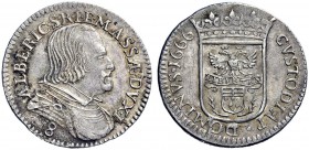 Monete di zecche italiane 
 Massa di Lunigiana 
 Secondo periodo: Duca 1664-1690. 
 Da 8 bolognini 1666, AR 2,24 g. ALBERIC II S R I ET MASSÆ DVX I...