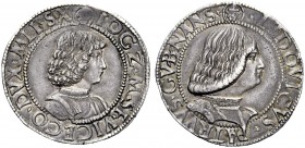 Monete di zecche italiane 
 Milano 
 Giovan Galeazzo Maria Sforza e Ludovico Maria Sforza tutore, 1481-1494. 
 Testone, AR 9,68 g. Testina di S. Am...