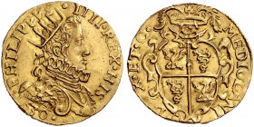 Monete di zecche italiane 
 Milano 
 Filippo IV di Spagna, 1621-1665. 
 Da 2 doppie o quadrupla 1630, AV 13,18 g. PHILIPPVS IIII REX HIS Busto cora...