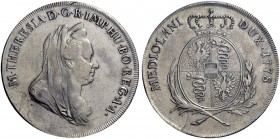 Monete di zecche italiane 
 Milano 
 Maria Teresa d’Austria, 1740-1780. 
 Scudo 1778, AR 22,97 g. Busto diademato, velato e drappeggiato a d. Rv. S...