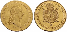 Monete di zecche italiane 
 Milano 
 Giuseppe II d’Absburgo-Lorena, 1780-1790. 
 Mezzo sovrano 1787, AV 5,53 g. IOSEPH II IMP S A GE HIE HV BO REX ...