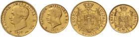 Monete di zecche italiane 
 Milano 
 Lotto di due monete 
 Da 40 lire 1809. Pagani 12. Da 20 lire 1812. Puntali sagomati. Pagani 22a.
 BB