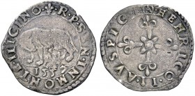 Monete di zecche italiane 
 Montalcino 
 Repubblica di Siena, 1555-1559. Parpagliola da 10 quattrini 1557, AR 1,58 g. Giglio R P SEN IN MONTE ILICIN...