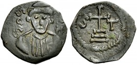Monete di zecche italiane 
 Napoli 
 Stefano III duca e vescovo, 821-832. 
 Follaro leggero, Æ 2,14 g. S / C / S – I / A / N Busto di S. Gennaro di...