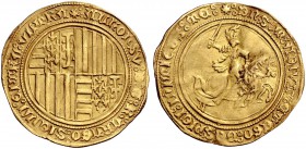 Monete di zecche italiane 
 Napoli 
 Alfonso I d’Aragona, 1442-1458. 
 Sesquiducato o da 1½ ducato, AV 5,09 g. ALFONSV D G R ARAGO SICILI CITRA VLT...