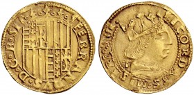 Monete di zecche italiane 
 Napoli 
 Ferdinando I d’Aragona, 1458-1494. 
 Ducato, AV 3,47 g. FERRANDVS D G R SI Stemma coronato. Rv. RECORDATS MISE...