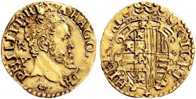 Monete di zecche italiane 
 Napoli 
 Filippo II di Spagna, 1554-1598. II periodo: re di Spagna e Napoli, 1556-1598. 
 Scudo, AV 3,37 g. PHILIP REX ...