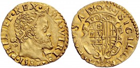 Monete di zecche italiane 
 Napoli 
 Filippo II di Spagna, 1554-1598. II periodo: re di Spagna e Napoli, 1556-1598. 
 Scudo 1587, AV 3,37 g. PHILIP...