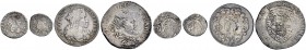 Monete di zecche italiane 
 Napoli 
 Lotto di quattro monete. 
 Filippo II di Spa gna. Tarì [1572], AR 5,92. MIR 176/2. Filippo III di Spagna. Mezz...
