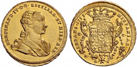 Monete di zecche italiane 
 Napoli 
 Ferdinando IV (poi I) di Borbone, 1759-1825. I periodo: 1759-1799. 
 Da 6 ducati 1759, AV 8,82 g. FERDINAND IV...