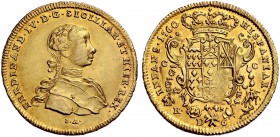 Monete di zecche italiane 
 Napoli 
 Ferdinando IV (poi I) di Borbone, 1759-1825. I periodo: 1759-1799. 
 Da 6 ducati 1760, AV 8,79 g. FERDINAND IV...