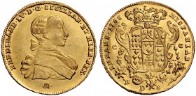 Monete di zecche italiane 
 Napoli 
 Ferdinando IV (poi I) di Borbone, 1759-1825. I periodo: 1759-1799. 
 Da 6 ducati 1763, AV 8,79 g. FERDINAND IV...