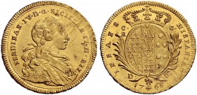 Monete di zecche italiane 
 Napoli 
 Ferdinando IV (poi I) di Borbone, 1759-1825. I periodo: 1759-1799. 
 Da 6 ducati 1768, AV 8,81 g. FERDINAND IV...