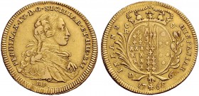 Monete di zecche italiane 
 Napoli 
 Ferdinando IV (poi I) di Borbone, 1759-1825. I periodo: 1759-1799. 
 Da 6 ducati 1768, AV 8,73 g. FERDINAND IV...