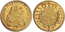 Monete di zecche italiane 
 Napoli 
 Ferdinando IV (poi I) di Borbone, 1759-1825. I periodo: 1759-1799. 
 Da 6 ducati 1768, AV 8,81 g. FERDINA IV D...