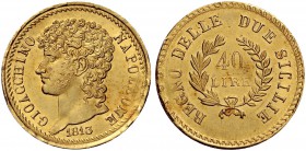 Monete di zecche italiane 
 Napoli 
 Gioacchino Murat, 1808-1815. 
 Da 40 lire 1813. Pagani 35. Pannuti-Riccio 9. MIR 439. Friedberg 859.
 Conserv...